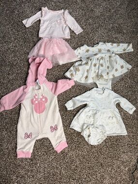 Pink & Cream Baby Girls Six Piece and Dress Set - Newborn and 0-3 months